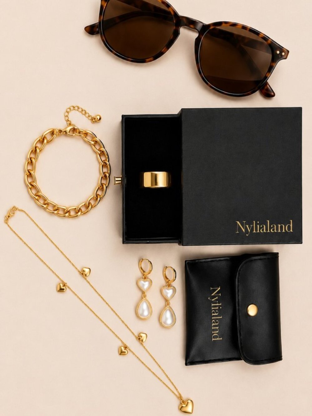 Nylialand Gold Jewelry & Sunglasses Accessory Bundle